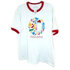 Red Unisex Indiana White Red Large Ringer Cotton Icon Collection T Shirt